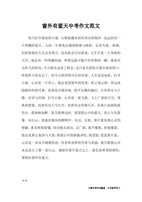 窗外有蓝天中考作文范文_初中作文