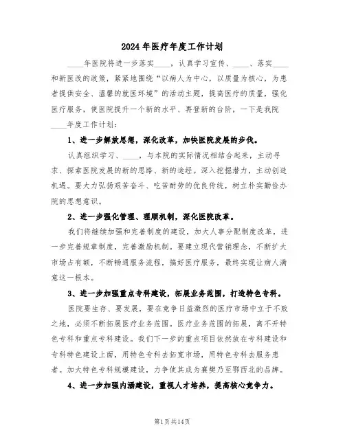 2024年医疗年度工作计划(五篇)