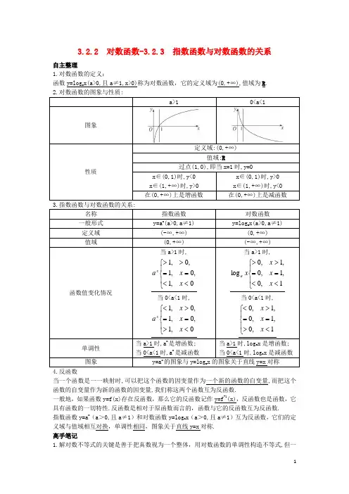 高中数学第三章基本初等函数Ⅰ3.2对数与对数函数3.2.2对数函数3.2.3指数函数与对数函数的关系学习导航学案