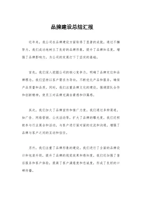 品牌建设总结汇报