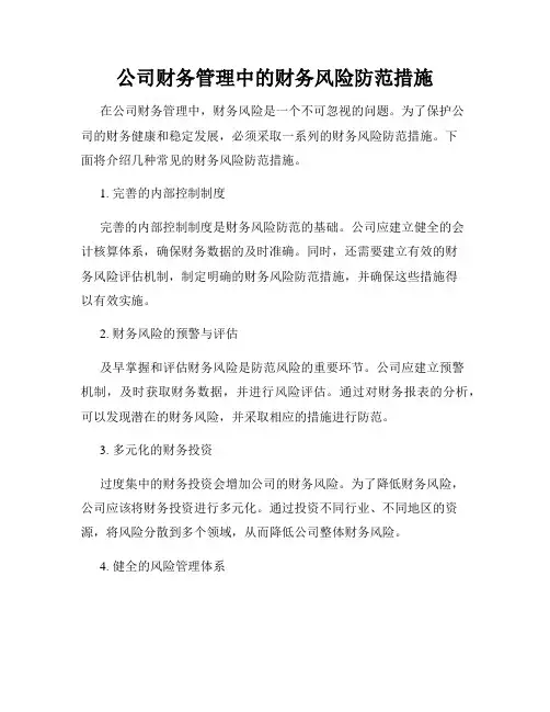 公司财务管理中的财务风险防范措施
