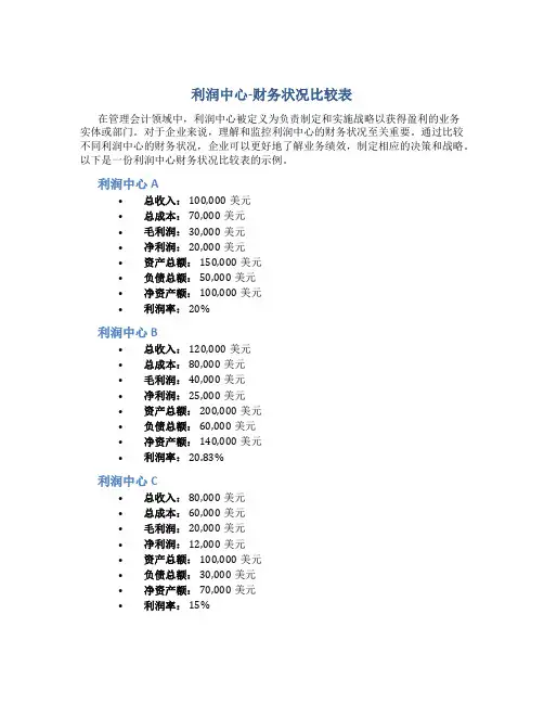 利润中心-财务状况比较表