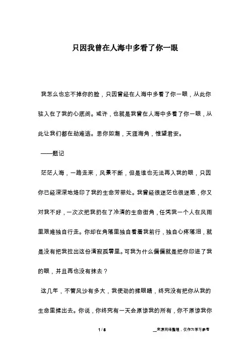 只因我曾在人海中多看了你一眼