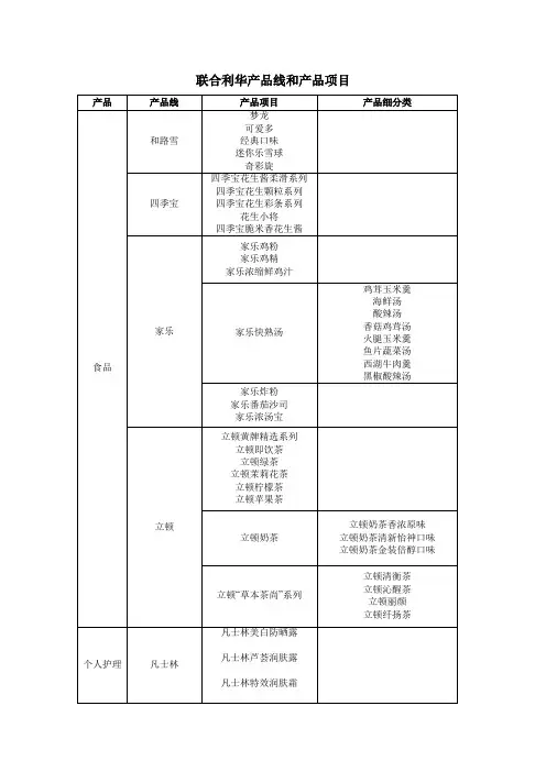 联合利华产品线和产品项目
