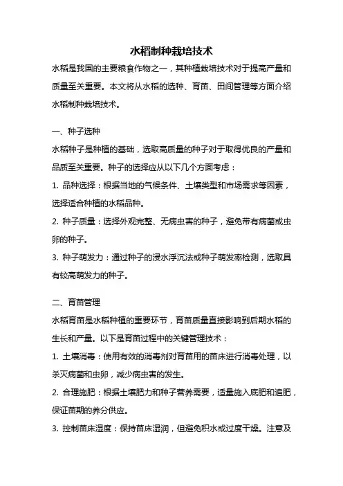 水稻制种栽培技术