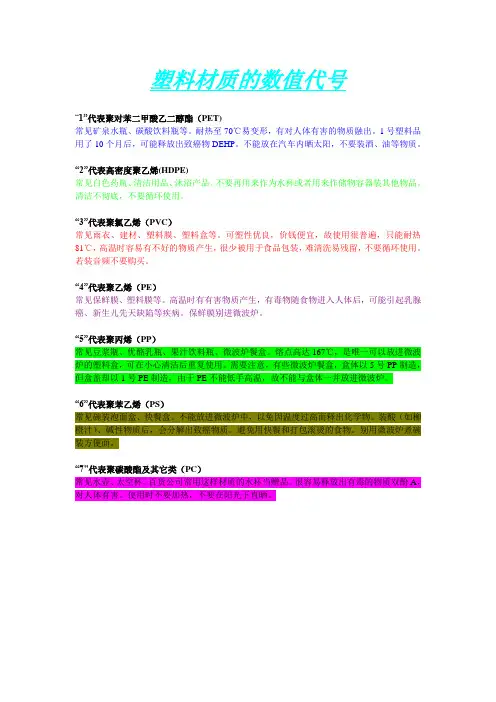 塑料材质的数值代号