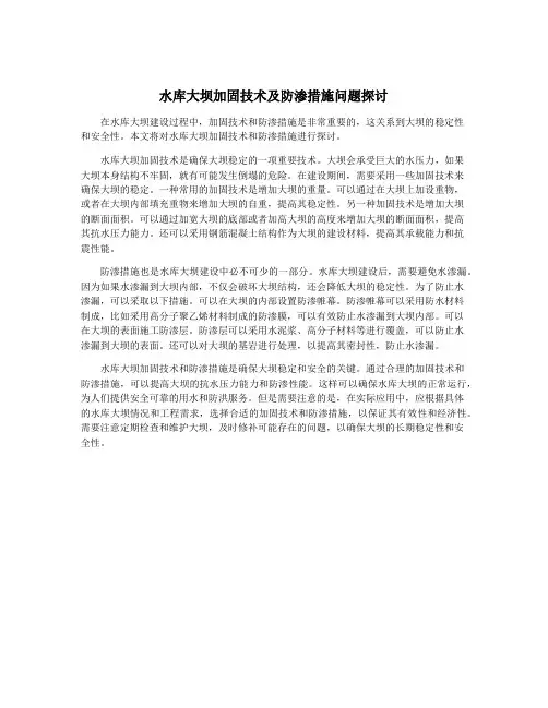水库大坝加固技术及防渗措施问题探讨