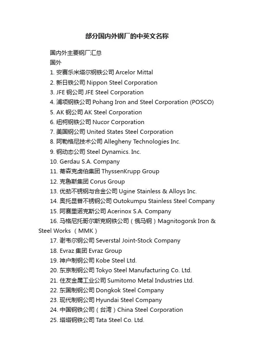 部分国内外钢厂的中英文名称
