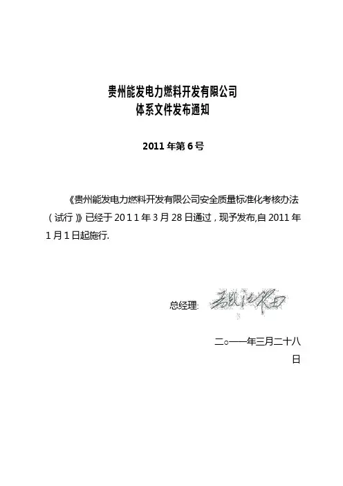 贵州能发电力燃料开发有限公司安全质量标准化考核办法(试行)