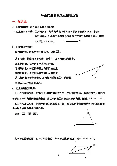 [知识点概括与对应练习]人教版必修4平面向量的概念及线性运算练习及答案