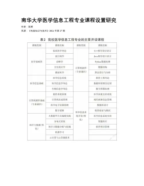 南华大学医学信息工程专业课程设置研究 