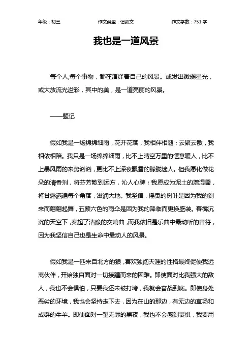 我也是一道风景作文【初中初三800字】
