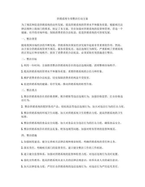 供销系统专项整治行动方案