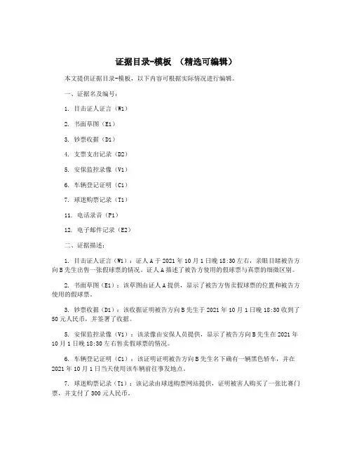 证据目录-模板 (精选可编辑)