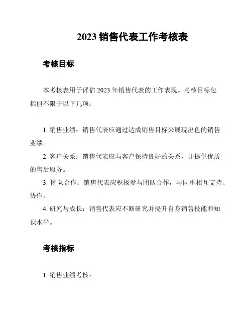 2023销售代表工作考核表