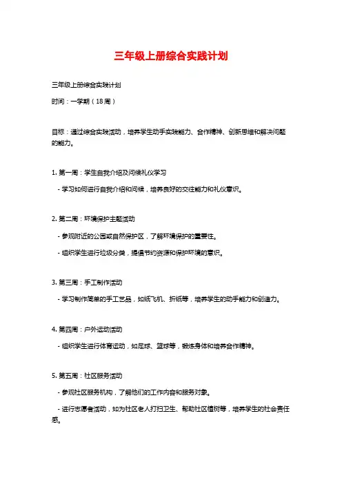 三年级上册综合实践计划