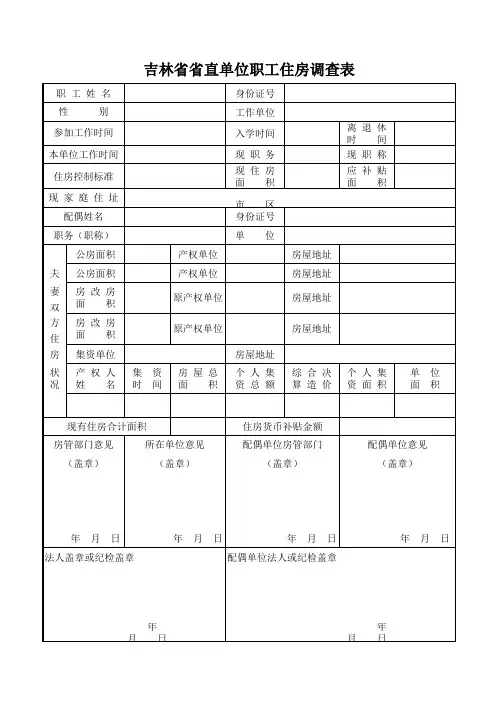 吉林省省直单位职工住房调查表