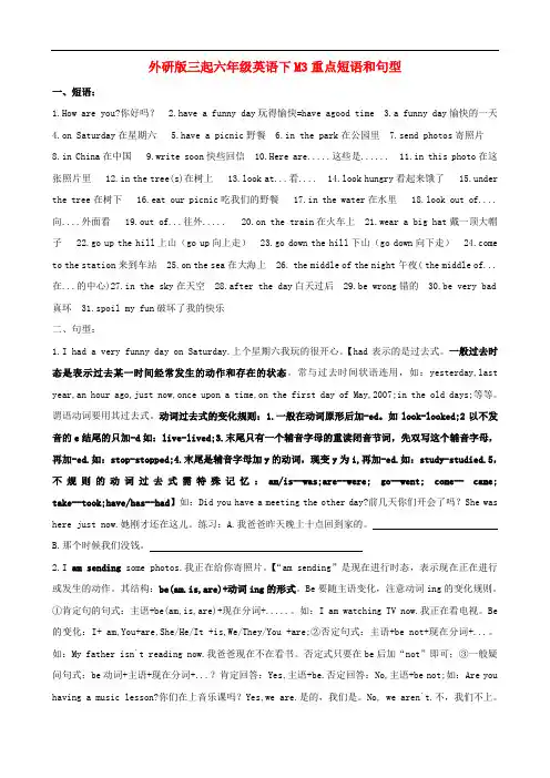 六年级英语下册 M3短语和句型汇总 外研版(三起)