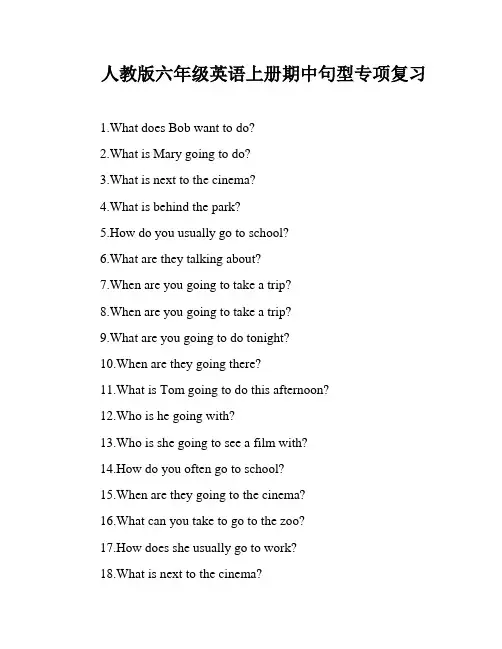 人教版六年级英语上册期中句型专项复习