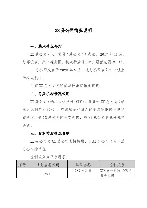关联关系情况说明(模板)