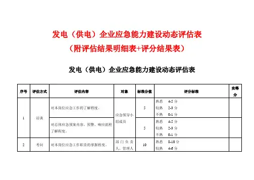 发电(供电)企业应急能力建设动态评估表(附评估结果明细表 评分结果表)