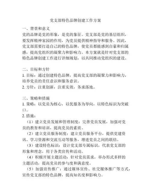 党支部特色品牌创建工作方案