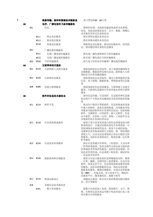 国家统计局2011.8.18最新版行业分类标准 - I信息传输、软件和信息技术服务业