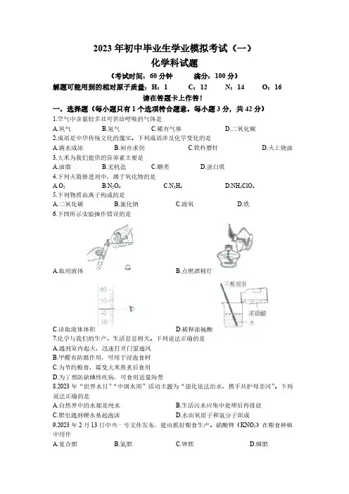 2023年海南省省直辖县中考二模化学试题(含答案)