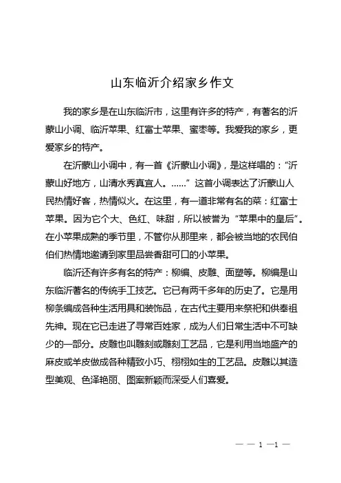 山东临沂介绍家乡作文