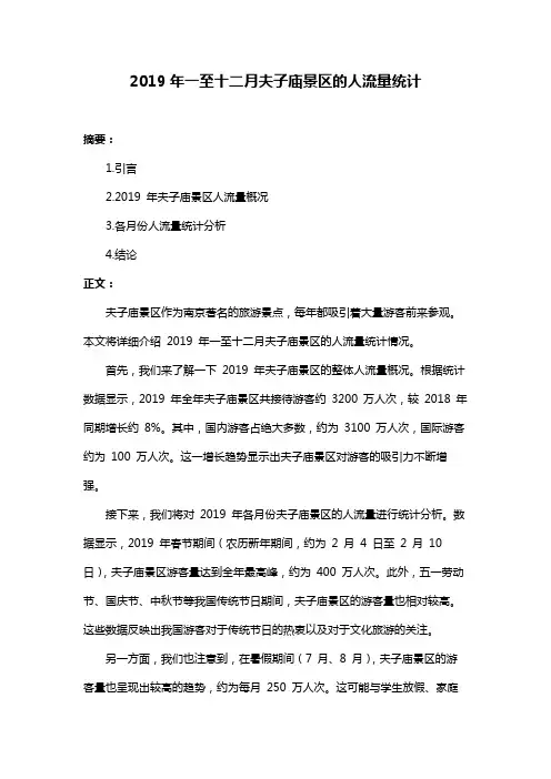 2019年一至十二月夫子庙景区的人流量统计