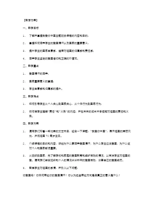 培养爱国情怀——我爱你中国主题班会课程教案