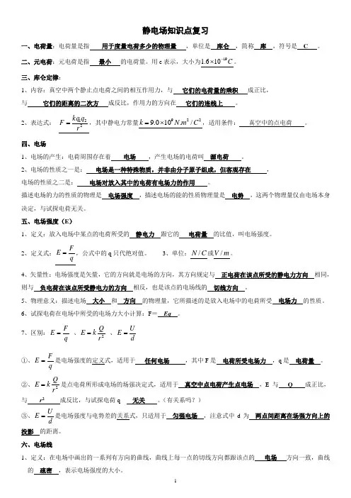 静电场知识点总结