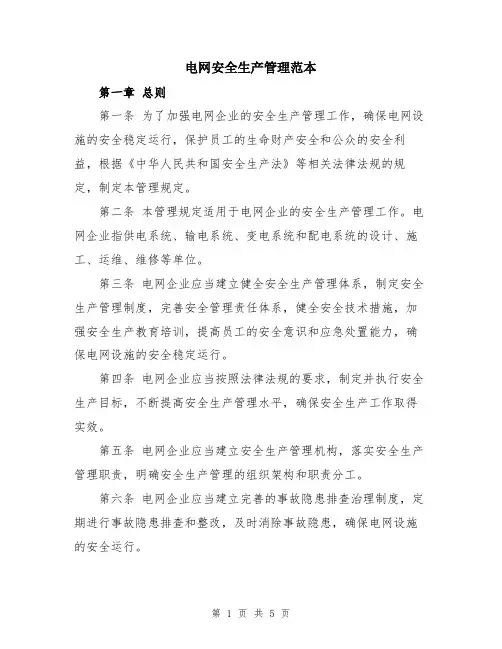 电网安全生产管理范本