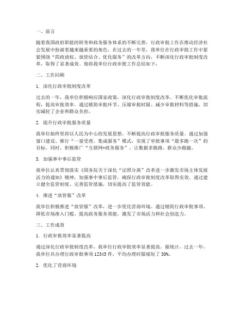 行政审批总结范文