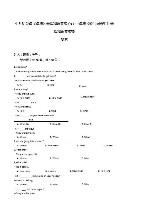 小升初英语《语法》基础知识专项(9)…语法《疑问词辨析》基础知识专项提高卷.docx