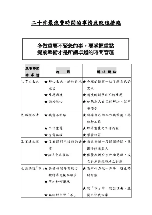 二十件最浪费时间的事情及改进措施