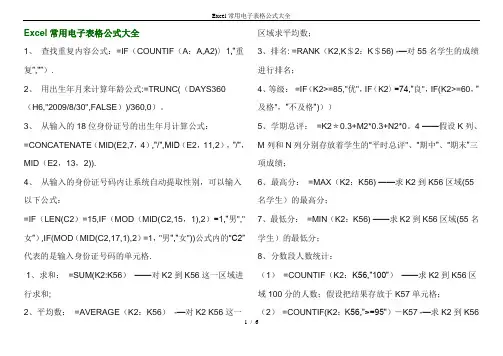 Excel常用电子表格公式大全【范本模板】