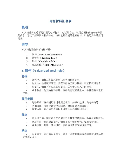 电杆材料汇总表