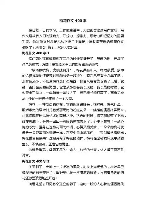 梅花作文400字（通用24篇）