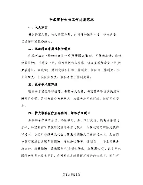 手术室护士长工作计划范本(4篇)