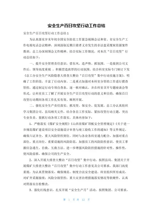 安全生产百日攻坚行动工作总结