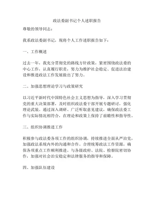 政法委副书记个人述职报告
