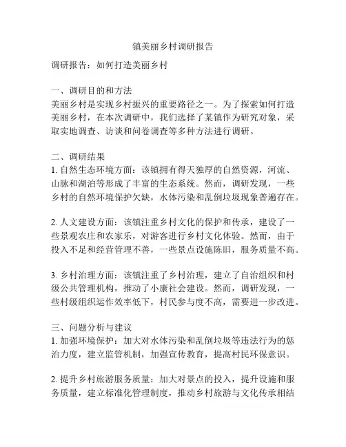 镇美丽乡村调研报告
