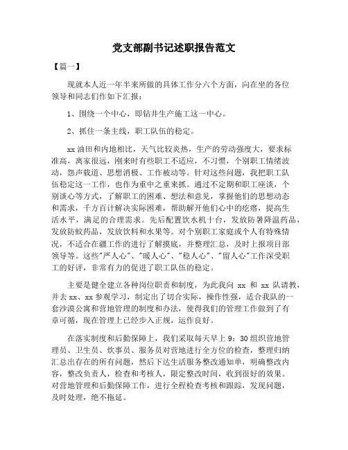 【述职报告范文】党支部副书记述职报告范文