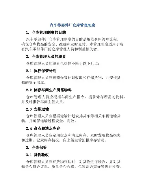 汽车零部件厂仓库管理制度