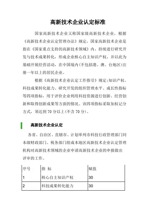 高新技术企业认定标准