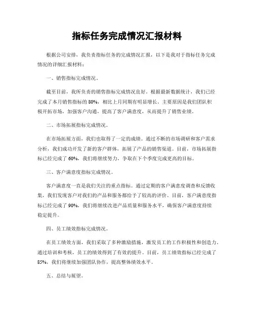 指标任务完成情况汇报材料