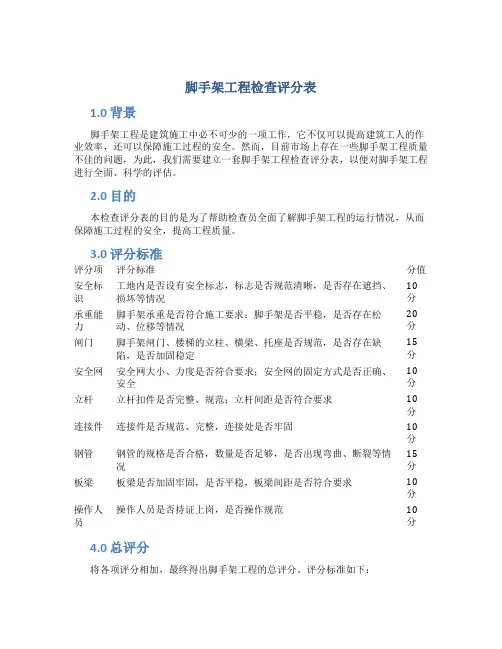 脚手架工程检查评分表