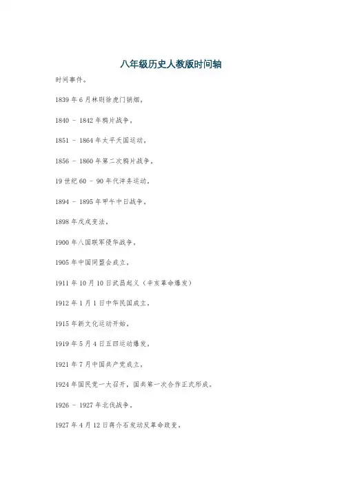 八年级历史人教版时间轴