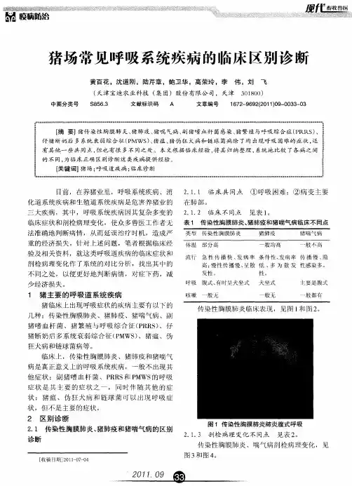 猪场常见呼吸系统疾病的临床区别诊断